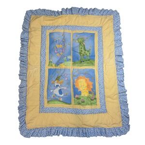 Carter's Emu Namae Baby Quilt Blanket Animals Blue Yellow Lion Giraffe Ruffle